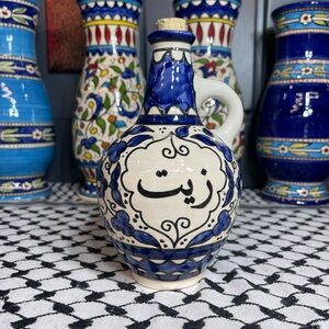 Palestinian Ceramic Oil Dispenser blue Hand Painted and Handmade in Palestine